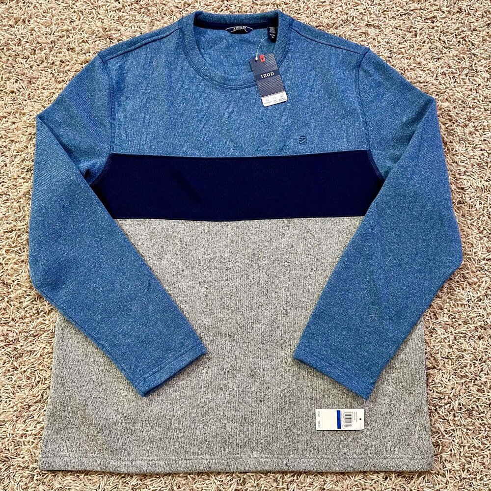 IZOD Men’s Colorblock Long Sleeve Pullover Fleece Crew Neck Sweatshirt, Size XL